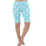 Polka Dots - White on Celeste Cyan Cropped Leggings