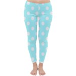 Polka Dots - White on Celeste Cyan Winter Leggings