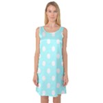Polka Dots - White on Celeste Cyan Sleeveless Satin Nightdress