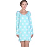 Polka Dots - White on Celeste Cyan Long Sleeve Nightdress