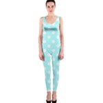 Polka Dots - White on Celeste Cyan OnePiece Catsuit
