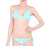Polka Dots - White on Celeste Cyan Bikini Set