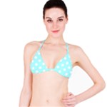 Polka Dots - White on Celeste Cyan Bikini Top