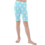 Polka Dots - White on Celeste Cyan Kid s Mid Length Swim Shorts