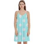Polka Dots - White on Celeste Cyan Women s Reversible Sports Bra with Border