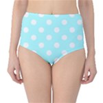 Polka Dots - White on Celeste Cyan High-Waist Bikini Bottoms