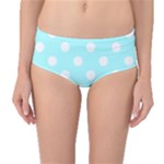 Polka Dots - White on Celeste Cyan Mid-Waist Bikini Bottoms