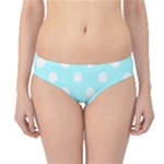 Polka Dots - White on Celeste Cyan Hipster Bikini Bottoms