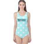 Polka Dots - White on Celeste Cyan One Piece Swimsuit