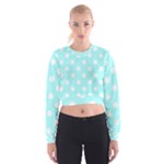 Polka Dots - White on Celeste Cyan Women s Cropped Sweatshirt