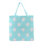 Polka Dots - White on Celeste Cyan Grocery Tote Bag
