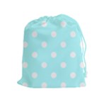 Polka Dots - White on Celeste Cyan Drawstring Pouch (XL)
