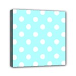 Polka Dots - White on Celeste Cyan Mini Canvas 6  x 6  (Stretched)