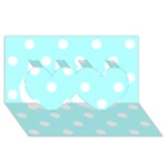 Polka Dots - White on Celeste Cyan Twin Hearts 3D Greeting Card (8x4)