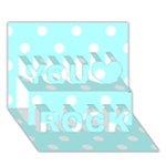 Polka Dots - White on Celeste Cyan You Rock 3D Greeting Card (7x5)