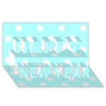 Polka Dots - White on Celeste Cyan Happy New Year 3D Greeting Card (8x4)