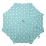 Polka Dots - White on Celeste Cyan Hook Handle Umbrella (Large)