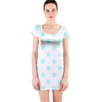 Polka Dots - Celeste Cyan on White Short Sleeve Bodycon Dress