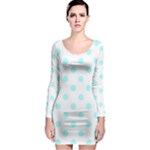 Polka Dots - Celeste Cyan on White Long Sleeve Bodycon Dress