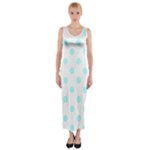 Polka Dots - Celeste Cyan on White Fitted Maxi Dress