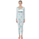 Polka Dots - Celeste Cyan on White Long Sleeve Catsuit