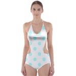 Polka Dots - Celeste Cyan on White Cut-Out One Piece Swimsuit