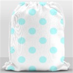 Polka Dots - Celeste Cyan on White Drawstring Bag (Large)
