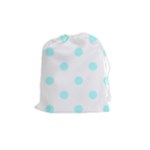 Polka Dots - Celeste Cyan on White Drawstring Pouch (M)
