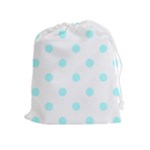 Polka Dots - Celeste Cyan on White Drawstring Pouch (XL)