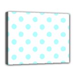 Polka Dots - Celeste Cyan on White Canvas 14  x 11  (Stretched)