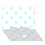 Polka Dots - Celeste Cyan on White Heart Bottom 3D Greeting Card (7x5)