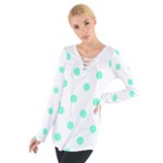 Polka Dots - Aquamarine on White Women s Tie Up Tee