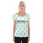 Polka Dots - Aquamarine on White Women s Cap Sleeve Top