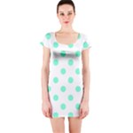 Polka Dots - Aquamarine on White Short Sleeve Bodycon Dress