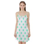 Polka Dots - Aquamarine on White Satin Night Slip