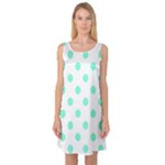 Polka Dots - Aquamarine on White Sleeveless Satin Nightdress