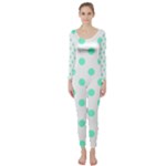 Polka Dots - Aquamarine on White Long Sleeve Catsuit