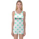 Polka Dots - Aquamarine on White One Piece Boyleg Swimsuit