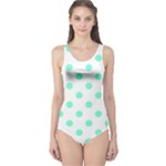 Polka Dots - Aquamarine on White One Piece Swimsuit