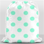 Polka Dots - Aquamarine on White Drawstring Bag (Large)
