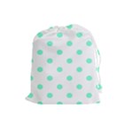 Polka Dots - Aquamarine on White Drawstring Pouch (L)
