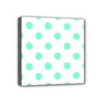 Polka Dots - Aquamarine on White Mini Canvas 4  x 4  (Stretched)