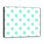 Polka Dots - Aquamarine on White Canvas 14  x 11  (Stretched)