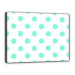 Polka Dots - Aquamarine on White Canvas 16  x 12  (Stretched)
