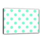 Polka Dots - Aquamarine on White Canvas 18  x 12  (Stretched)