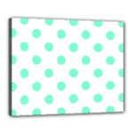 Polka Dots - Aquamarine on White Canvas 20  x 16  (Stretched)
