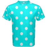 Polka Dots - White on Aqua Cyan Men s Cotton Tee