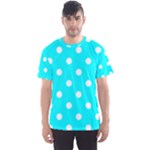 Polka Dots - White on Aqua Cyan Men s Sport Mesh Tee
