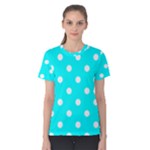 Polka Dots - White on Aqua Cyan Women s Cotton Tee