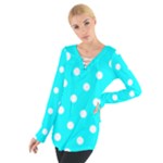 Polka Dots - White on Aqua Cyan Women s Tie Up Tee